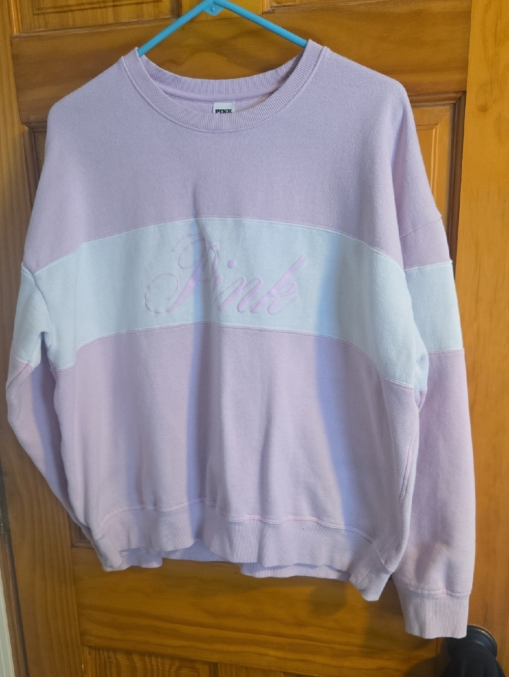 PINK Victoria's Secret Two-Tone Light Lilac & White Crewneck Sweatshirt